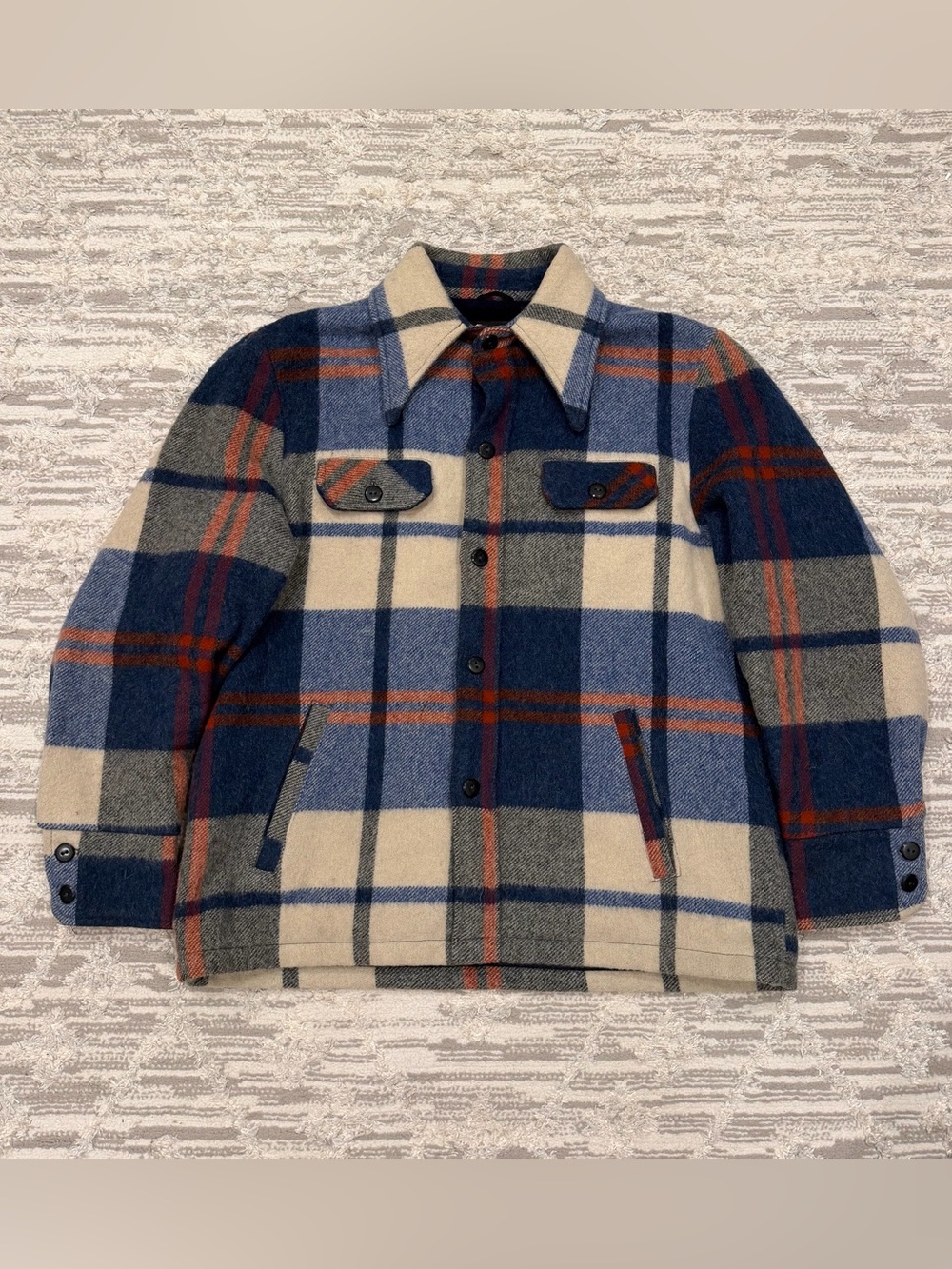 Vintage Sears Sportswear Plaid 100% Wool Jacket Men’s 44 Button Made In USA Rare